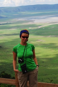 Posing with Ngorongoro crater in the background